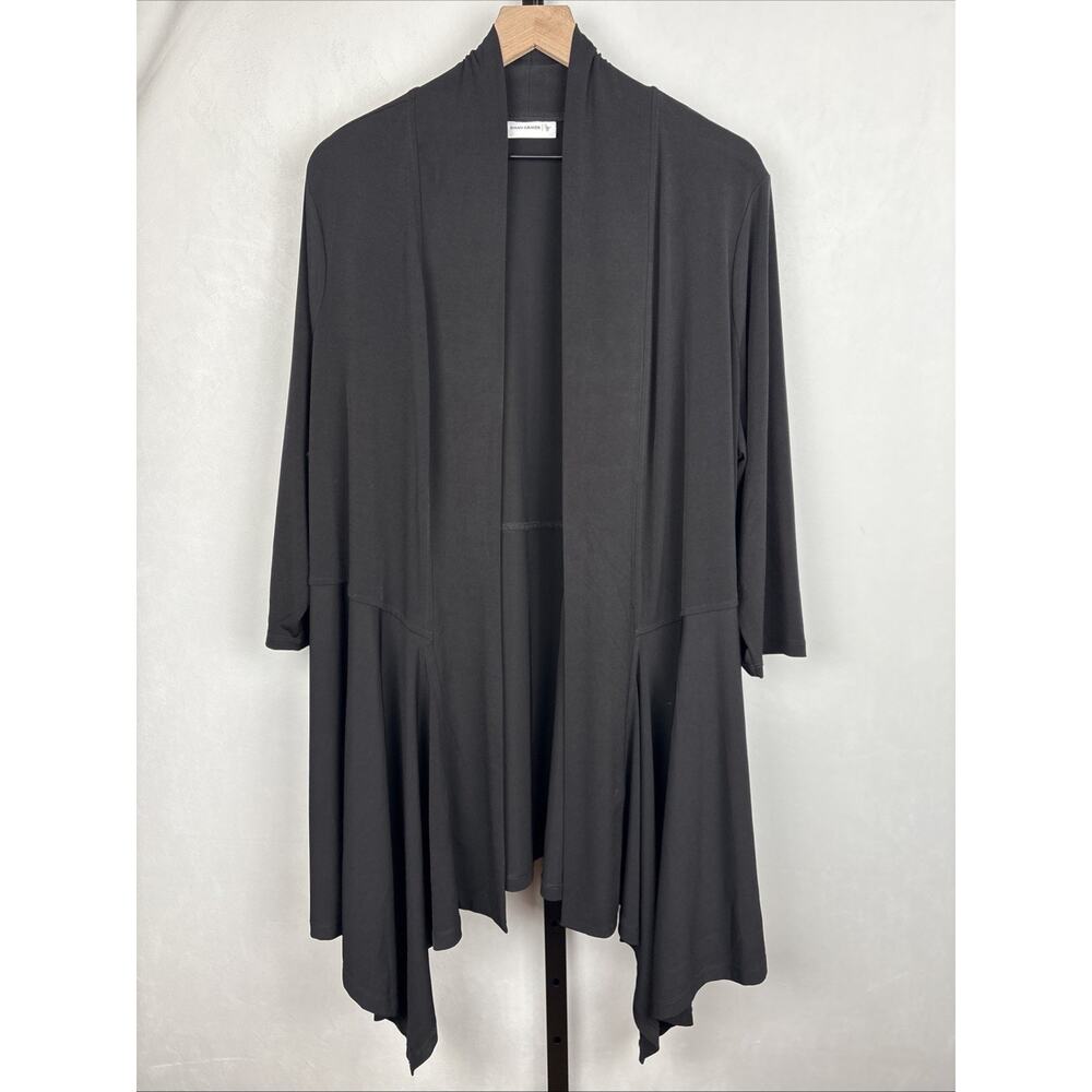 Susan Graver Liquid Knit Open Front Cardigan Women's 2X Black Asymmetric Hem